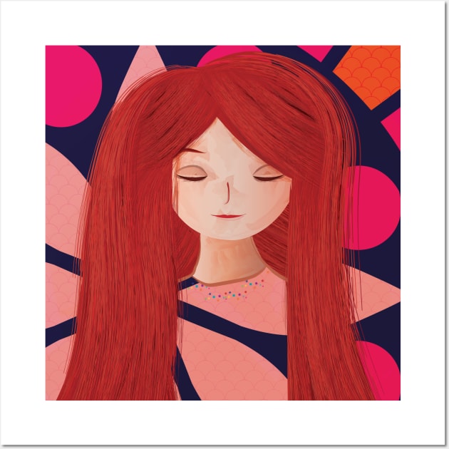 Optimistic girl with long red hair Wall Art by Salma Ismail